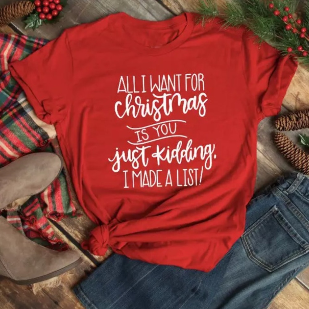 Red Christmas List T-Shirt Funny New Graphic Tee